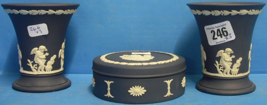 Appraisal: Wedgwood Dark Blue Jasper Ware Round Lidded Box Cover and