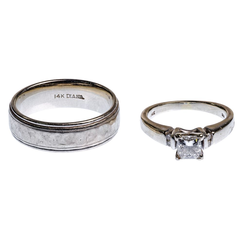 Appraisal: K WHITE GOLD AND DIAMOND RINGS items including an engagement