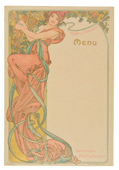 Appraisal: ALPHONSE MUCHA - CHAMPAGNE MO T CHANDON Menu x inches