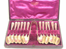 Appraisal: A boxed set of twelve engraved silver teaspoons with matching