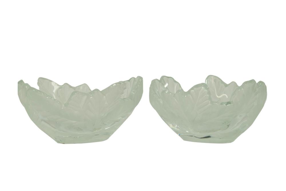 Appraisal: PAIR OF LALIQUE MOLDED GLASS LEAF BOWLSeach measuring inches wide