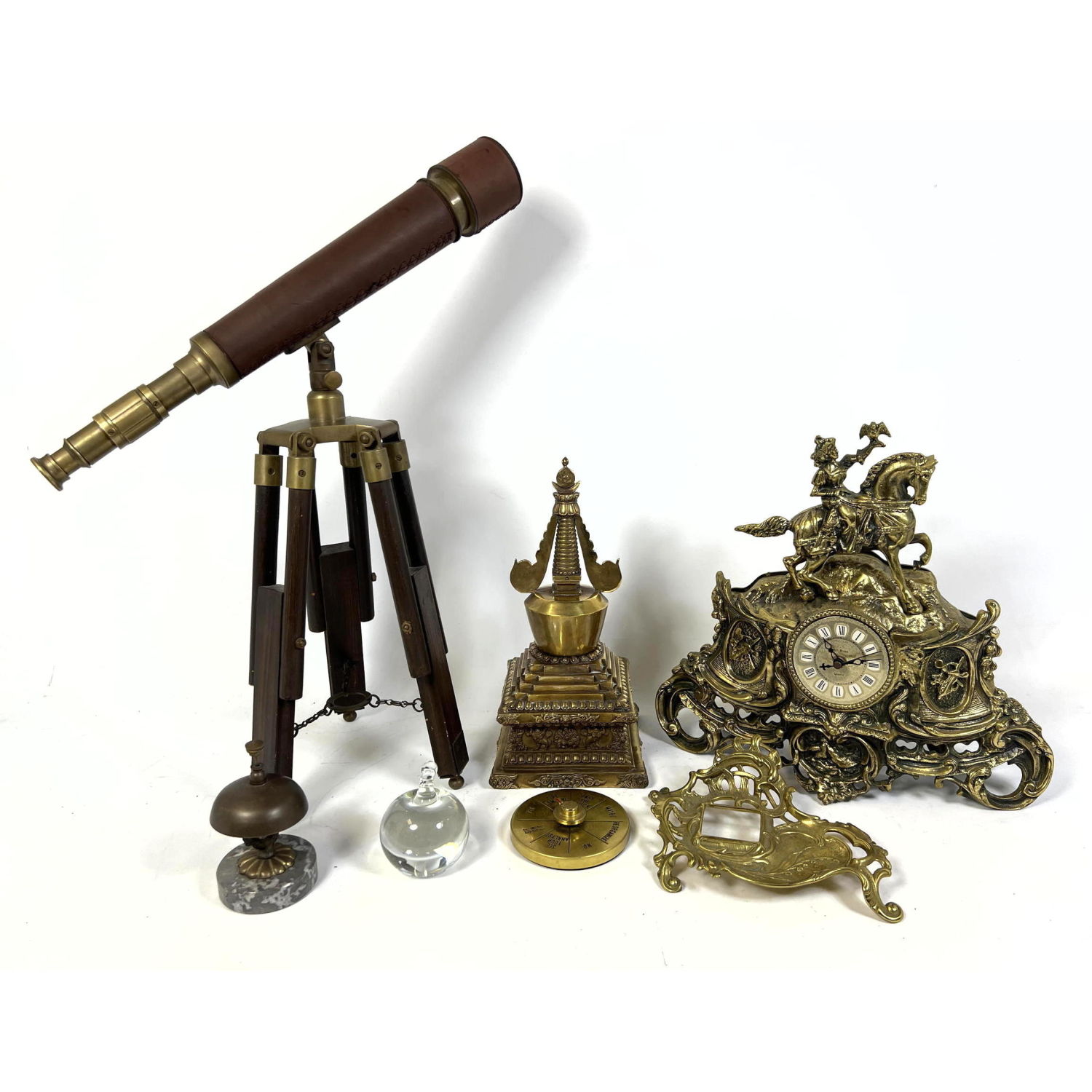 Appraisal: Mixed Decorative Objects Mini Telescope Clock Brass Objects Bell etc