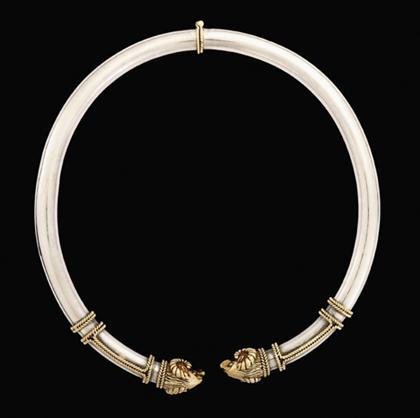 Appraisal: Sterling silver and yellow gold ram's head collar necklace E