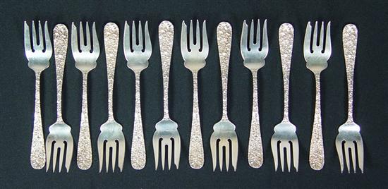 Appraisal: Twelve Stieff Sterling Repousse Forks Stieff Rose pattern Monogrammed on