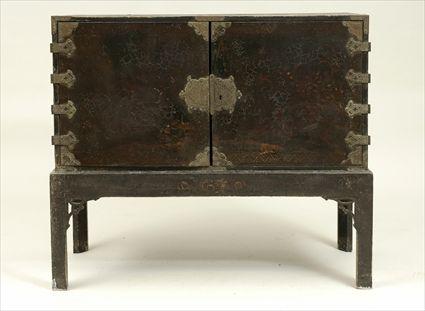 Appraisal: English Japanned Cabinet-on-Stand with Chinoiserie Decoration x x in Provenance