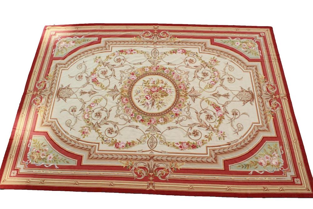 Appraisal: Aubusson-Manner Carpet ' x ' Aubusson-manner carpet the center with