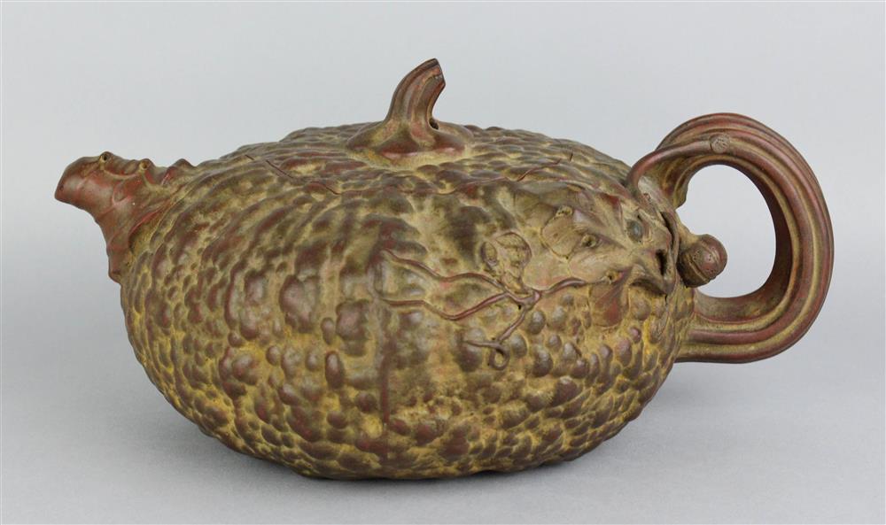 Appraisal: CHINESE YI XING MELON FORM TEAPOT realistically molded in the