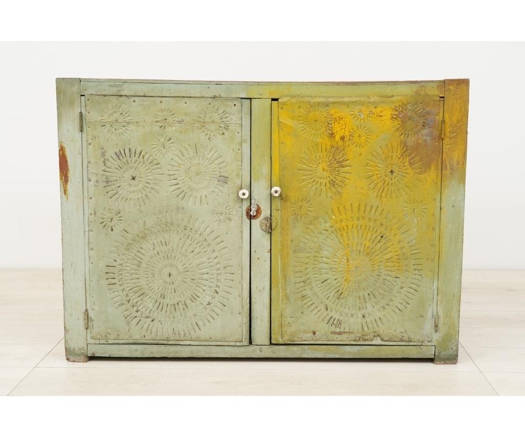 Appraisal: Punched tin pie safe with two drawers h x w