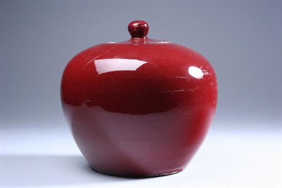 Appraisal: CHINESE COPPER RED PORCELAIN JAR AND COVER th century -