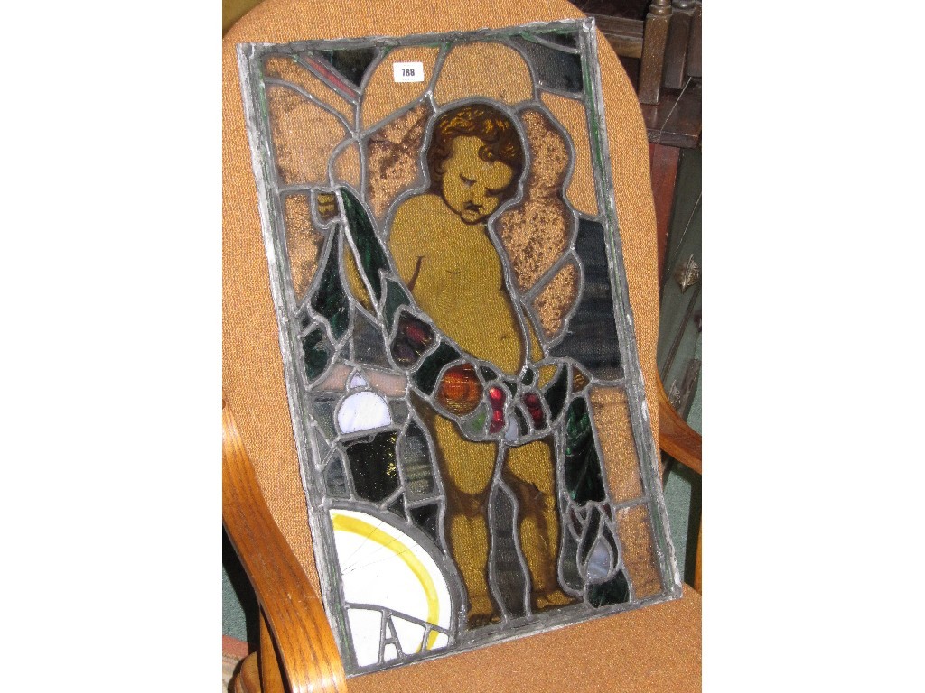 Appraisal: Leaded glass panel depicting a cherub