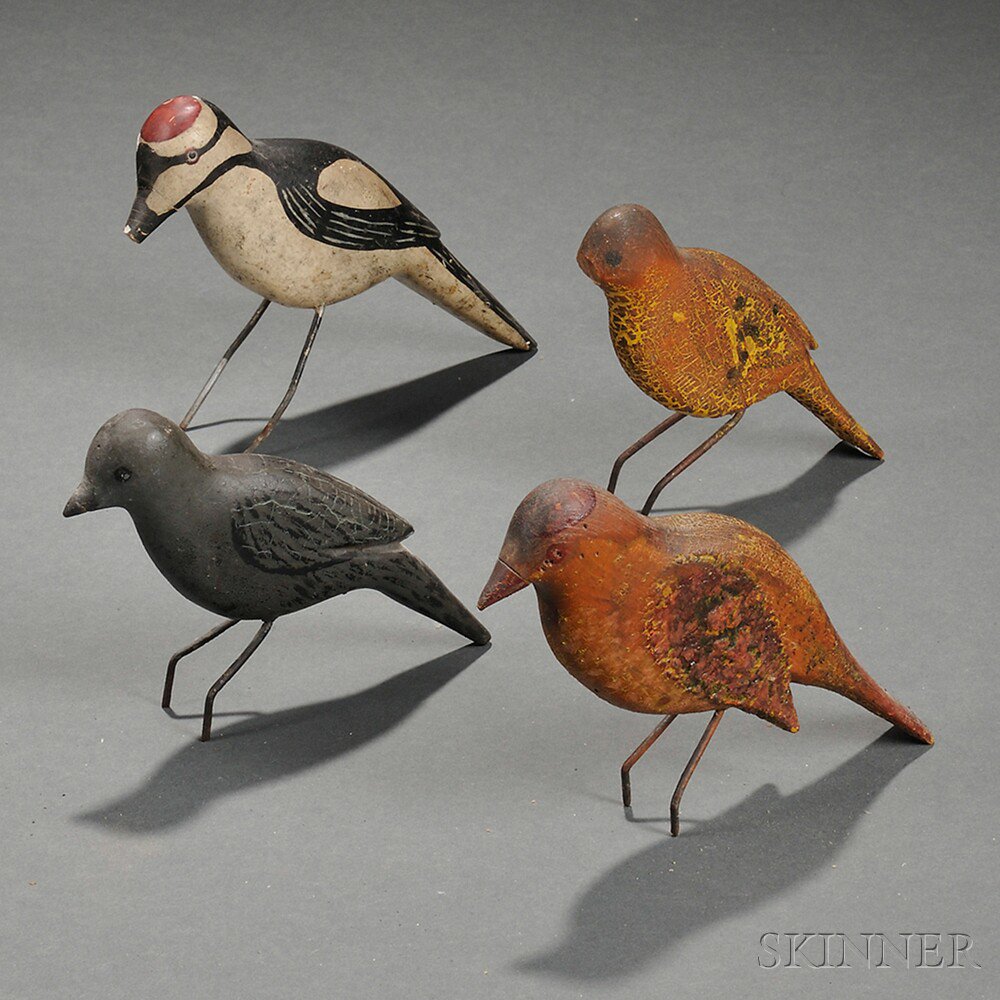 Appraisal: Four Carved and Painted Bird Figures America early th century