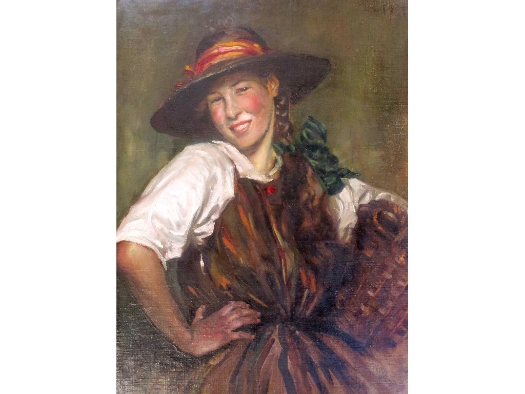 Appraisal: DOUGLAS CHANDOR - YOUNG WOMAN HOLDING A BASKET Oil on