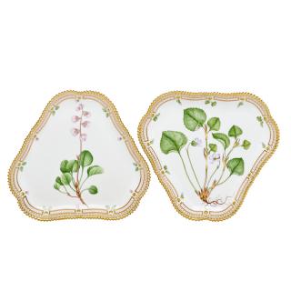 Appraisal: ROYAL COPENHAGEN FLORA DANICA PORCELAIN PLATES Two triangular plates one