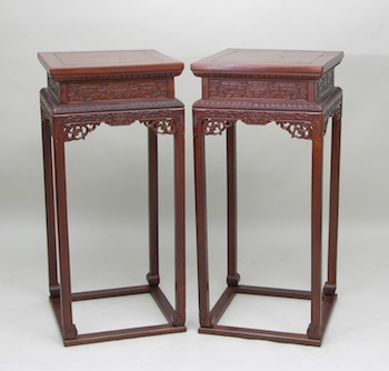 Appraisal: A Pair of Carved Wood Chinese Square Tables A pair