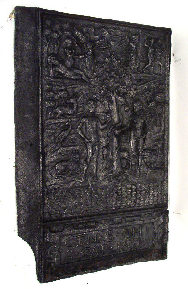 Appraisal: Rectangular cast iron fire back decorated with a scene of