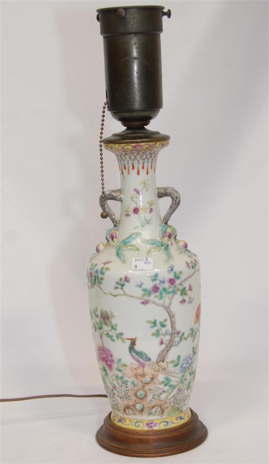 Appraisal: ANTIQUE CHINESE POLYCHROME VASE Mounted as a lamp In a