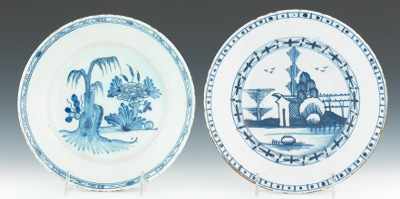 Appraisal: Two Early Delft Type Plates The first with cobalt blue