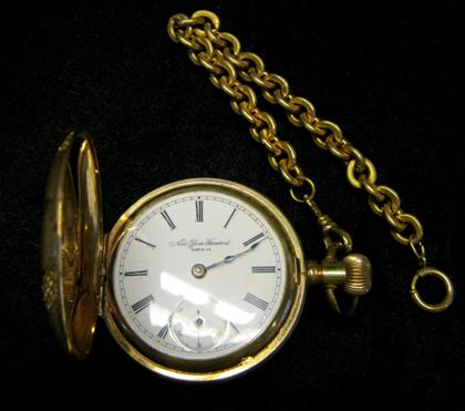 Appraisal: Yellow gold filled hunting case pocket watch with chainnew york