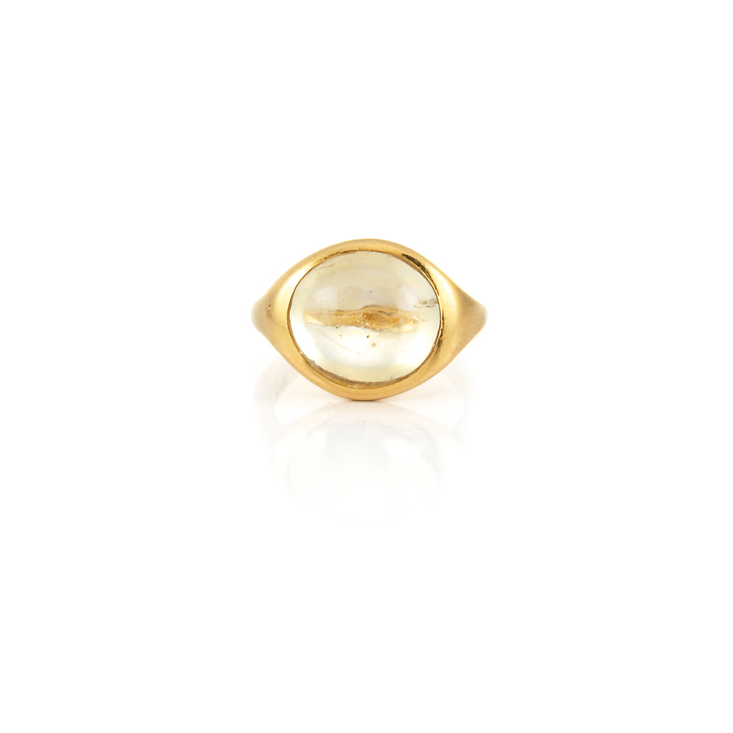 Appraisal: Gold and Cabochon Yellow Sapphire Gypsy Ring Tiffany Co kt