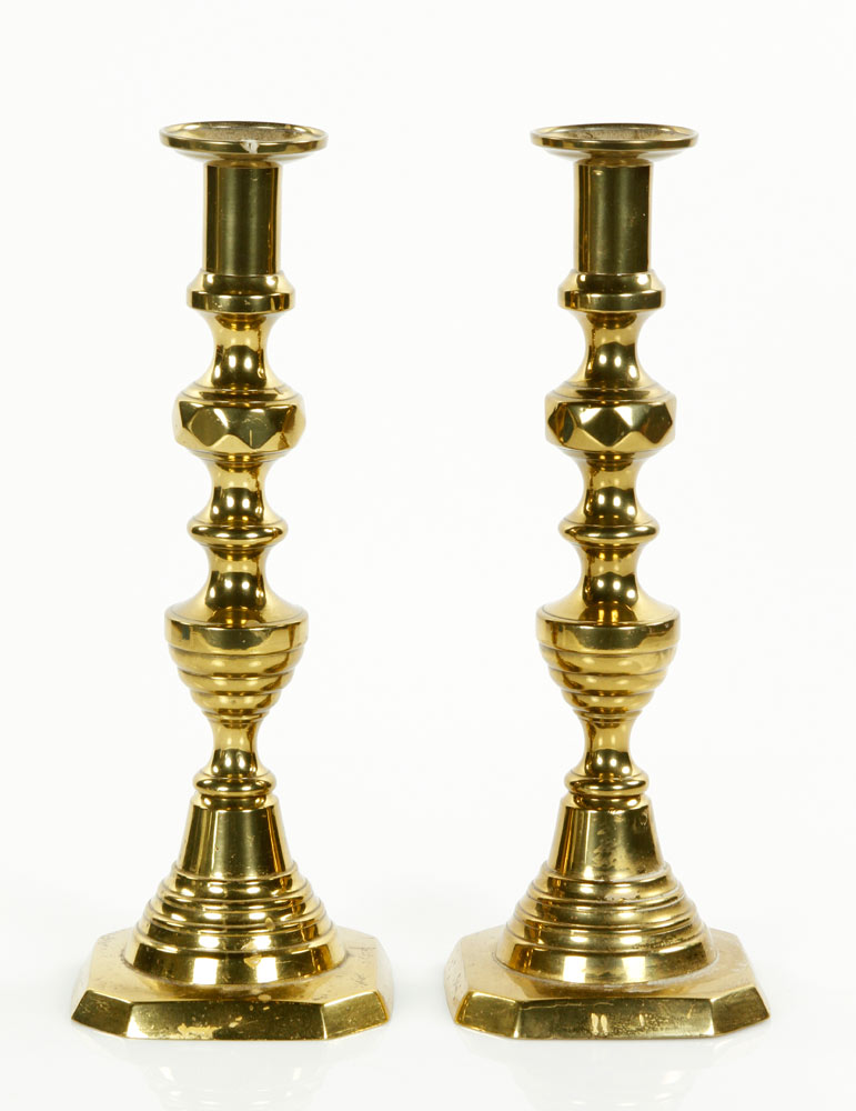 Appraisal: - Brass Push-Up Candlesticks Early push-up candlesticks brass h Provenance