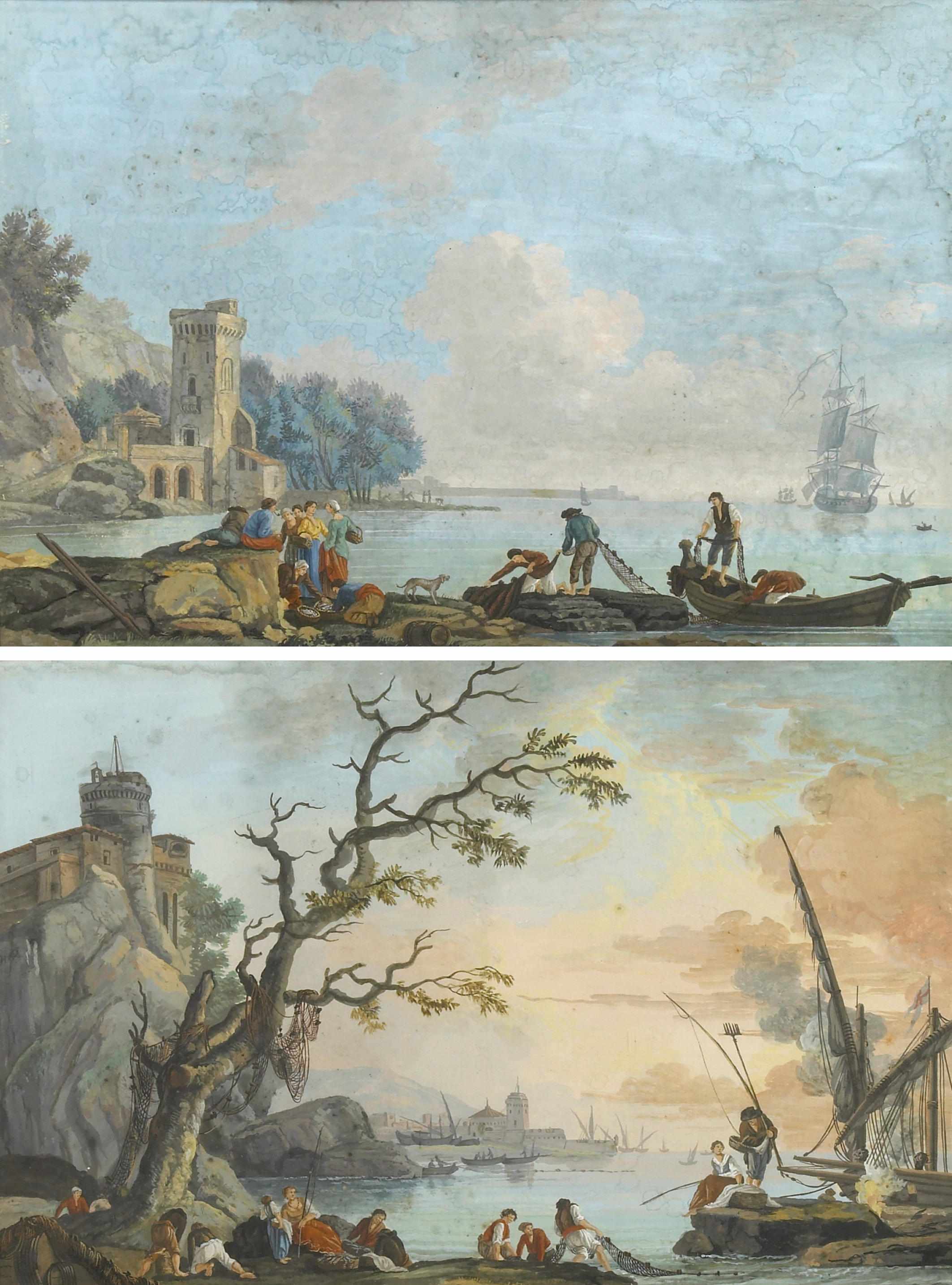 Appraisal: French School th century A capriccio harbor scene with figures