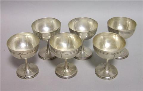 Appraisal: SIX MEXICAN SILVER CHAMPAGNE GOBLETS Makers mark for Marciel the