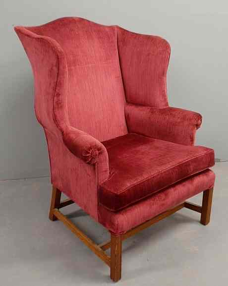 Appraisal: Massachusetts Chippendale mahogany wing chair c with molded square legs