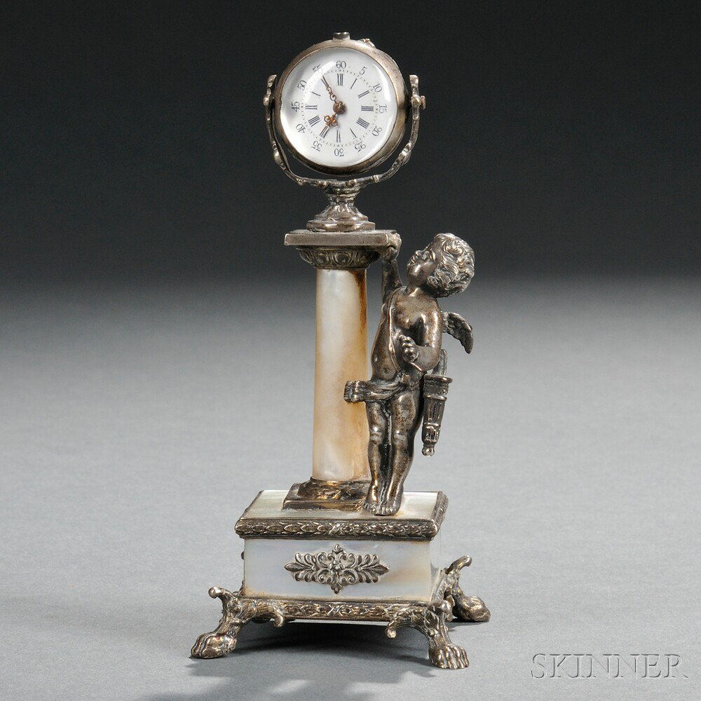 Appraisal: Sterling Silver and Mother-of-pearl Figural Clock late th early th