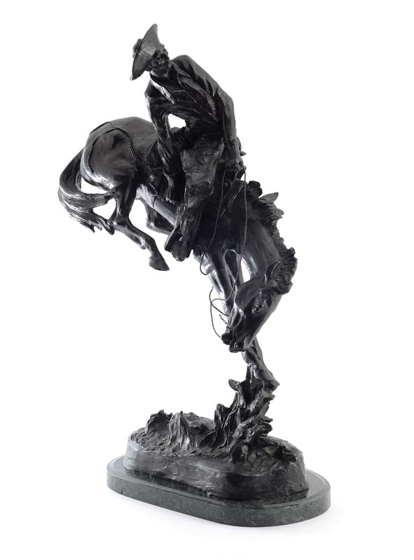 Appraisal: REMINGTON BRONZE OUTLAW '' h affixed to marble plinth ''