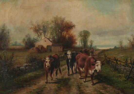 Appraisal: A GARRETTA Continental th century HERDING COWS signed lower right