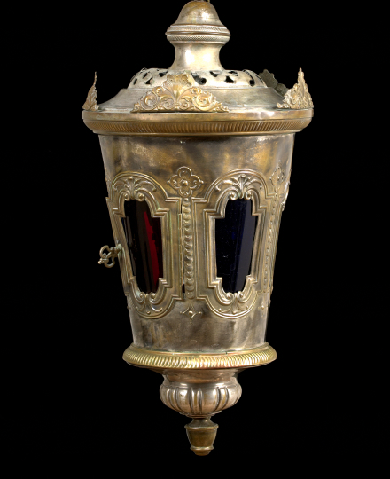 Appraisal: Large Italian Silvered Brass and Colored Glass Hall Lantern second