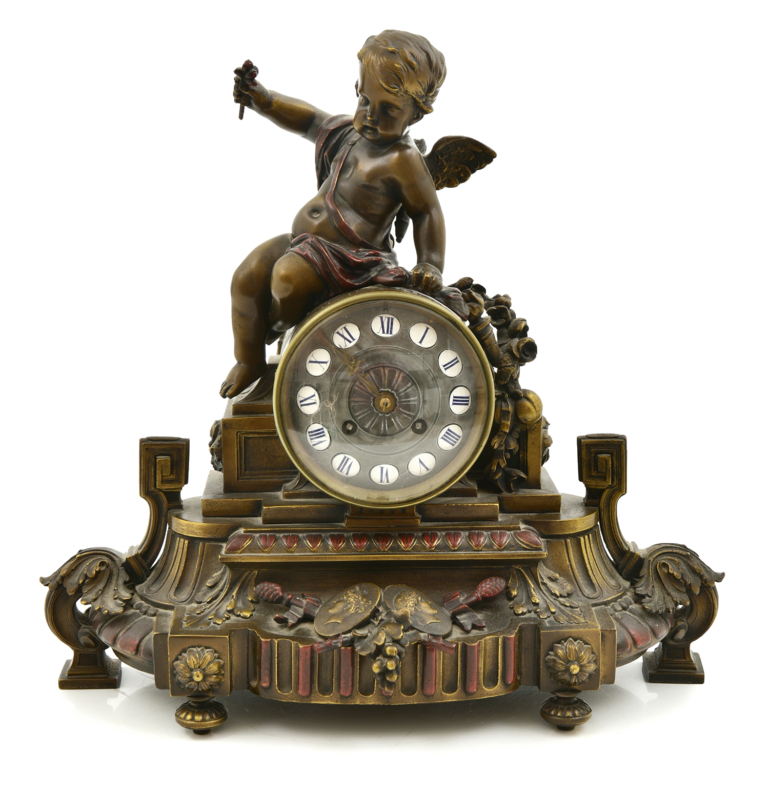 Appraisal: A FRENCH PATINATED BRONZE MANTEL CLOCK neoclassical in design with