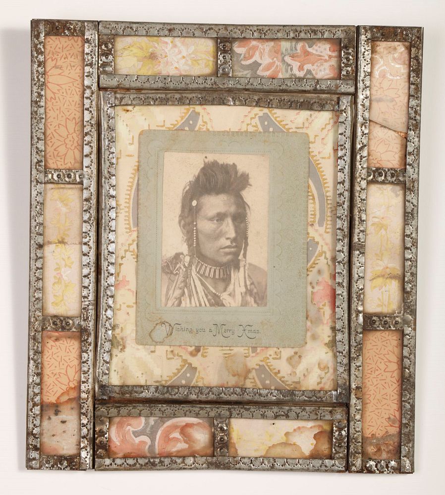 Appraisal: Tin Frame with Cabinet Card of Plains Indian Attributed to