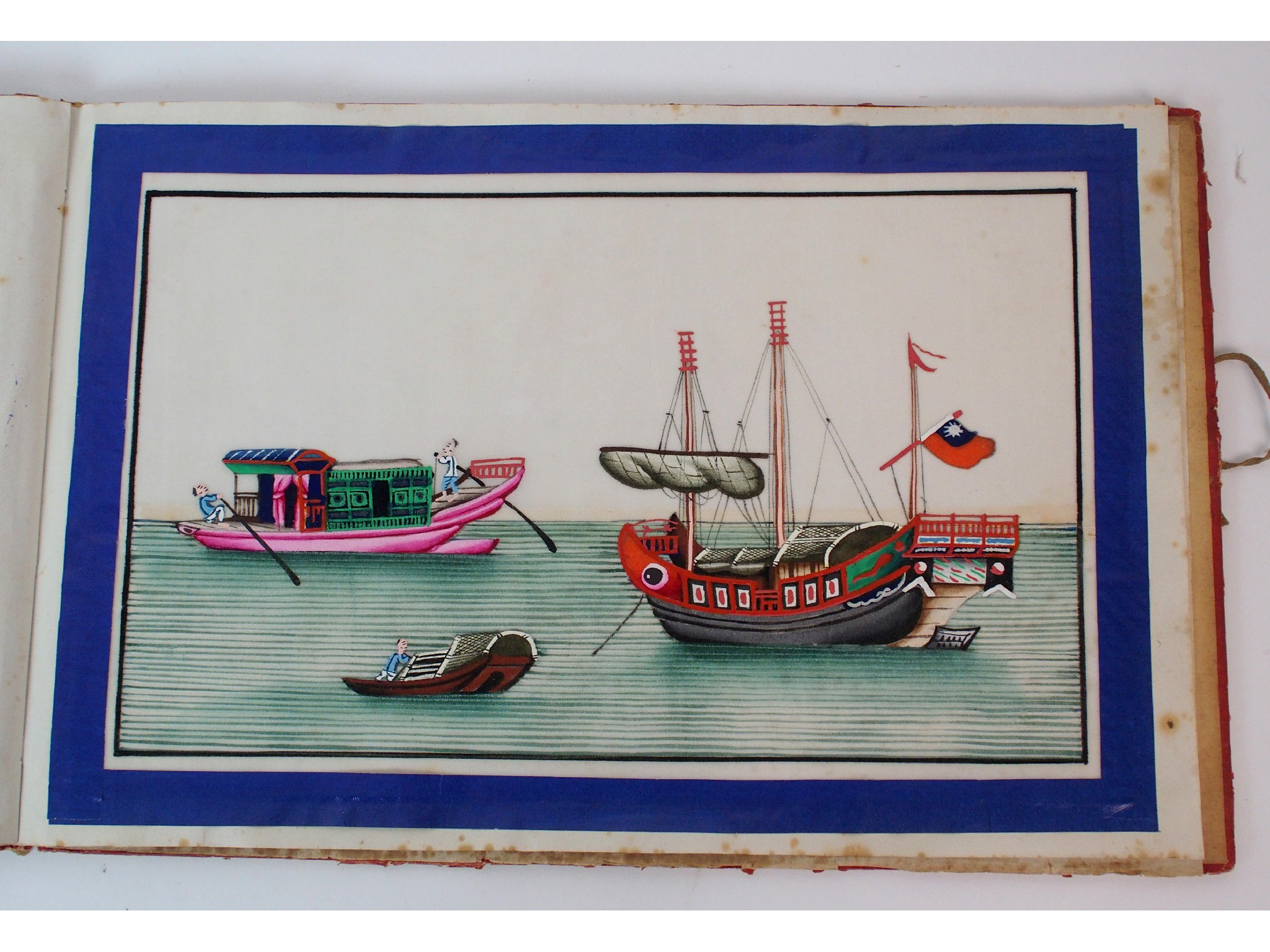 Appraisal: Chinese dragon boatsnine gouache paintings on piff with vessels on