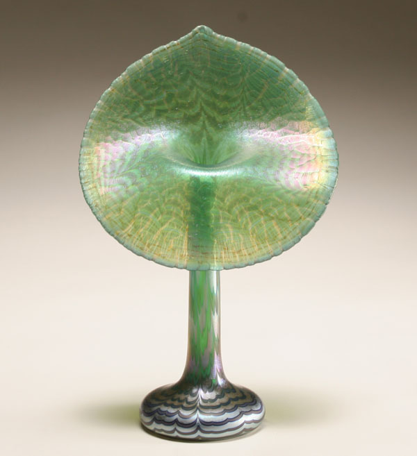 Appraisal: Steven Correia green iridescent jack-in-the-pulpit glass vase Signed numbered paper