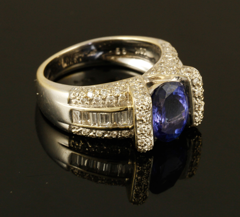 Appraisal: - K Diamond and Tanzanite Ring K white gold diamond