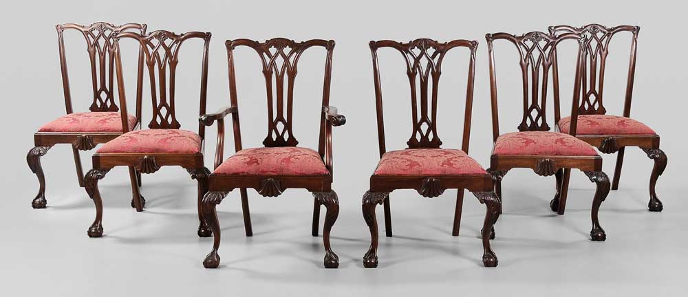 Appraisal: Set of Six Chippendale Style Dining Chairs th century each