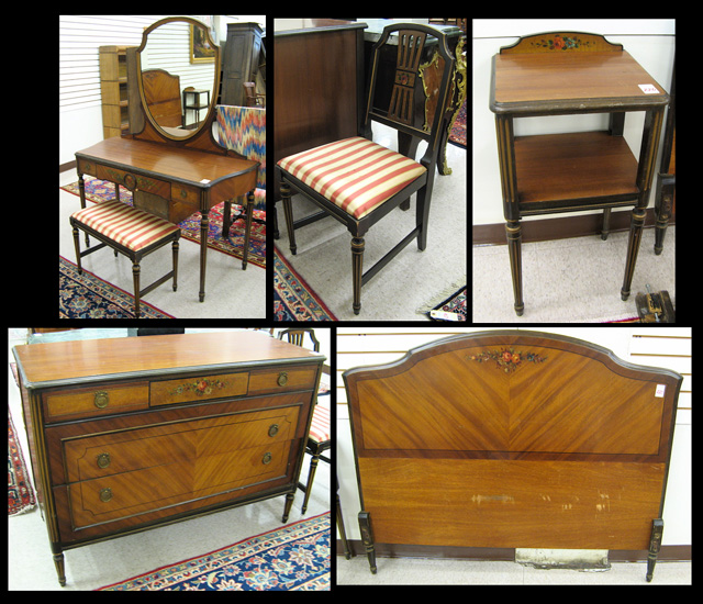 Appraisal: SEVEN-PIECE WALNUT AND MAHOGANY BEDROOM SET Louis XVI style American