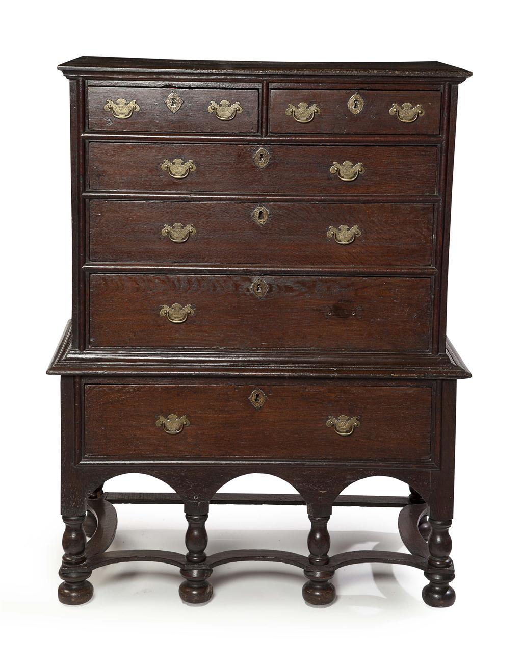 Appraisal: WILLIAM AND MARY OAK CHEST ON STAND LATE TH CENTURY