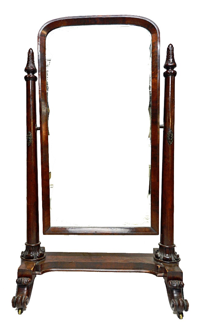 Appraisal: A th century mahogany framed cheval mirror with pair of