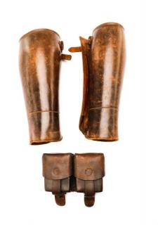 Appraisal: Pair Leather Shin Gaiters Ammo Pouch A pair of leather