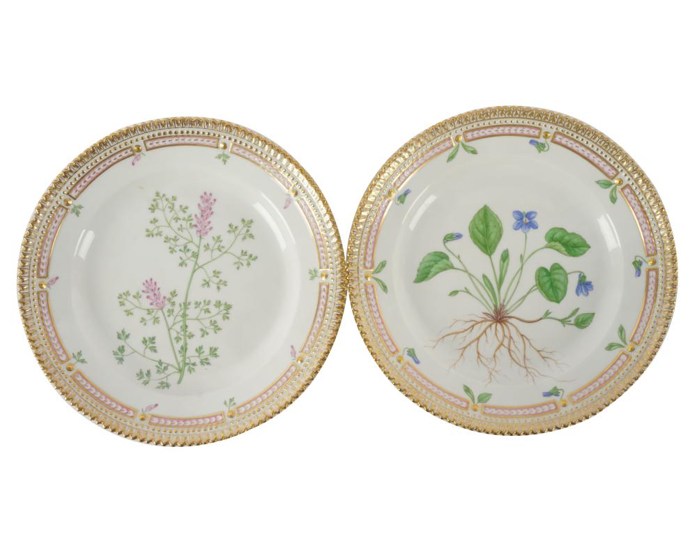 Appraisal: TWO ROYAL COPENHAGEN FLORA DANICA PLATESblue triple wave and green