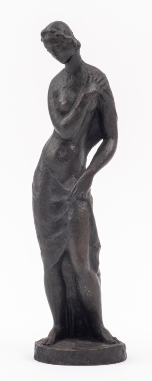 Appraisal: ART DECO FEMALE FIGURE BRONZE Art Deco bronze sculpture of