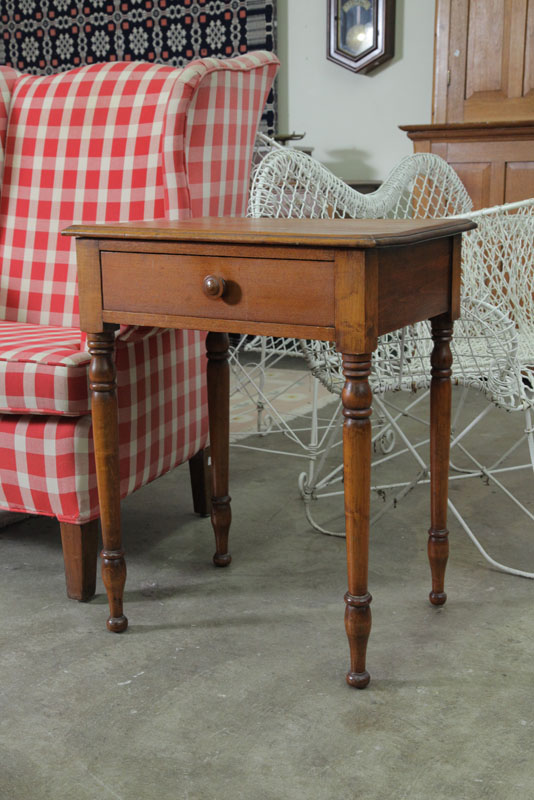 Appraisal: ONE DRAWER STAND Walnut with a wooden pull turned legs