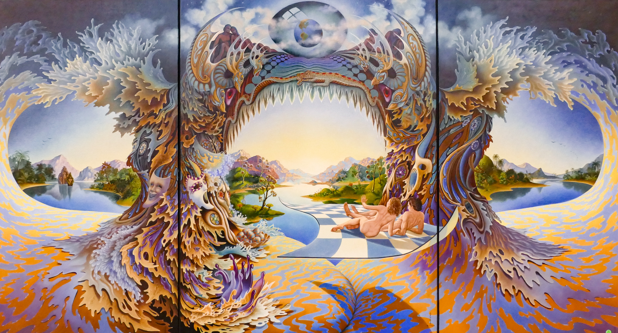 Appraisal: Ilene Meyer - Washington 'Eden Triptych' Surrealist Oil on Canvas