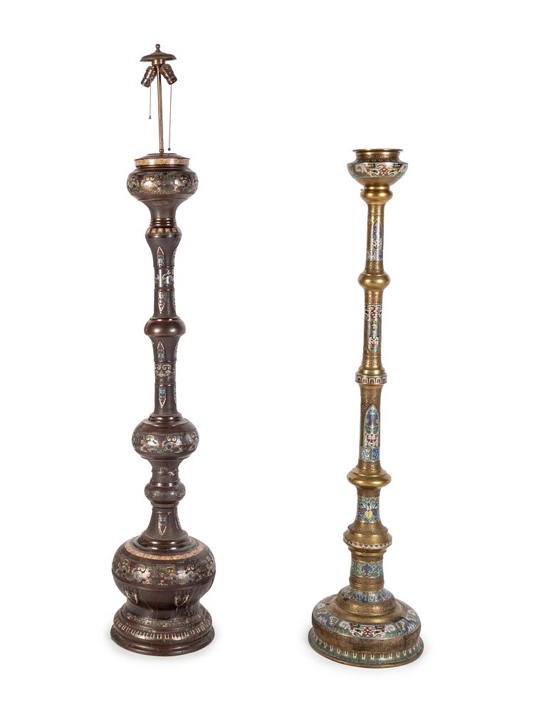 Appraisal: Two Japanese Champleve Floor Lamp Stands Two Japanese Champleve Floor