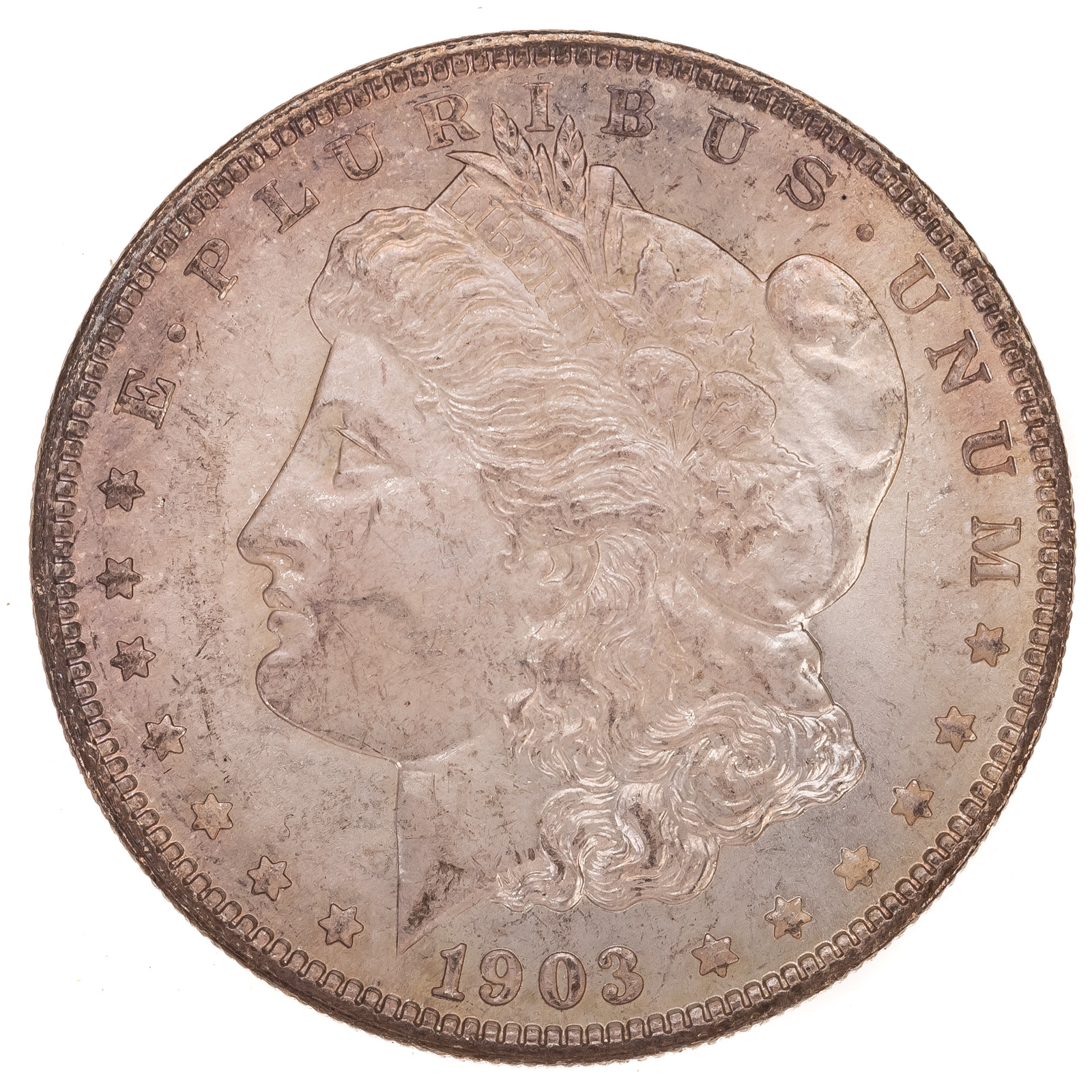 Appraisal: -O MORGAN DOLLAR AU Soft reddish brown pastel toning around