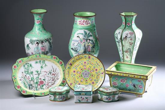 Appraisal: CHINESE PEKING ENAMEL JARDINI RE Together with five boxes eight