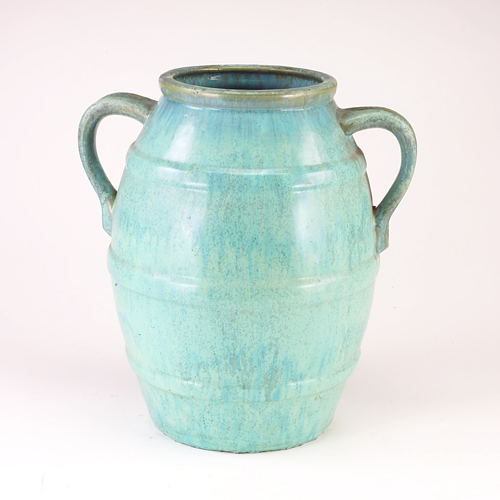 Appraisal: Large Fulper barrel-shaped vase covered in a turquoise crystalline glaze