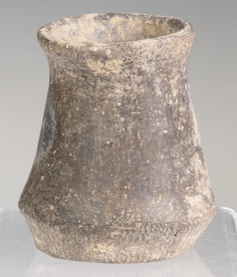 Appraisal: SMALL NEOLITHIC BLACK CLAY BEAKER INNER MONGOLIA Crudely Fashioned Small